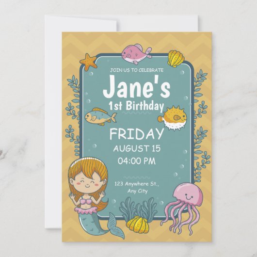 Zeemeermin krachtens Zee 1e verjaardag Kaart (Voorkant)