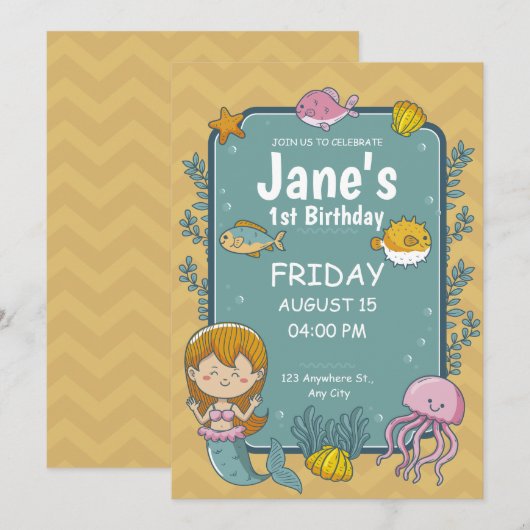 Zeemeermin krachtens Zee 1e verjaardag Kaart (Voorkant / Achterkant)