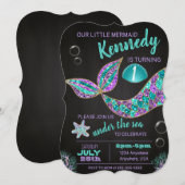 Zeemeermin krijtbord verjaardagsuitnodiging, glitt kaart (Voorkant / Achterkant)