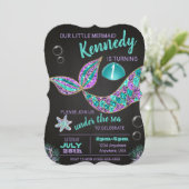 Zeemeermin krijtbord verjaardagsuitnodiging, glitt kaart (Staand voorkant)