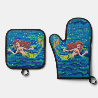 Zeemeermin "Kunst door Kinderen" Ovenwant & Pannenlap Set