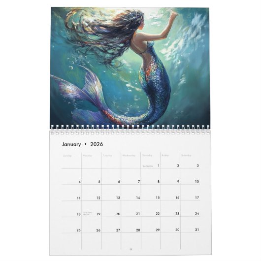Zeemeermin Kunst Elk Jaar Fantasy Kalender (Jan 2026)