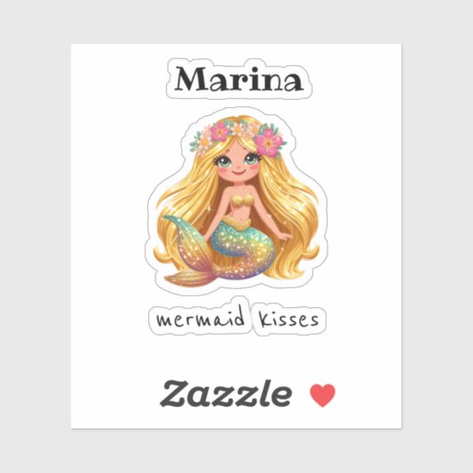 Zeemeermin kussen gepersonaliseerde naam stickers (Vel)