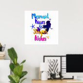 Zeemeermin Kussen & Zeester Wensen Waterverf Stran Poster (Thuiskantoor)