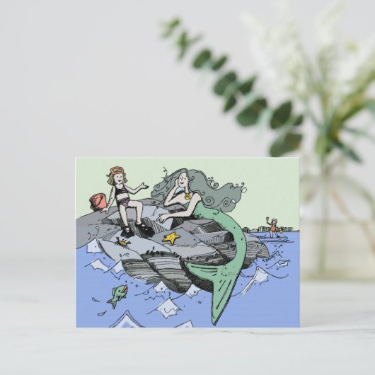 Zeemeermin kust schattig cartoon strand kind kunst briefkaart (Staand voorkant)