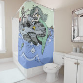 Zeemeermin kust schattig cartoon strand kind kunst douchegordijn (In situ)