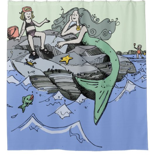 Zeemeermin kust schattig cartoon strand kind kunst douchegordijn (Voorkant)