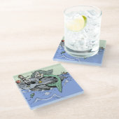 Zeemeermin kust schattig cartoon strand kind kunst glazen onderzetter (Schuin)