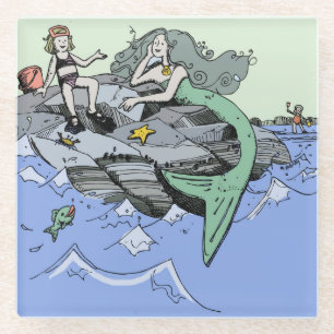 Zeemeermin kust schattig cartoon strand kind kunst glazen onderzetter