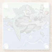 Zeemeermin kust schattig cartoon strand kind kunst glazen onderzetter (Achterkant)