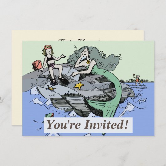 Zeemeermin kust schattig cartoon strand kind kunst kaart (Voorkant / Achterkant)