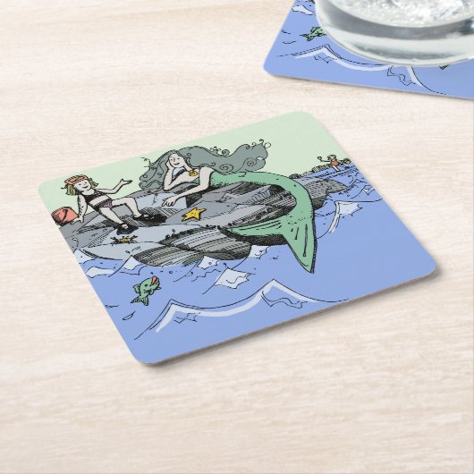 Zeemeermin kust schattig cartoon strand kind kunst kartonnen onderzetters (Schuin)