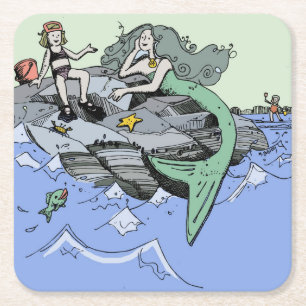 Zeemeermin kust schattig cartoon strand kind kunst kartonnen onderzetters