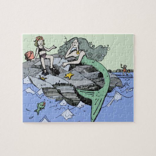 Zeemeermin kust schattig cartoon strand kind kunst legpuzzel (Horizontaal)