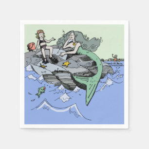 Zeemeermin kust schattig cartoon strand kind kunst servet