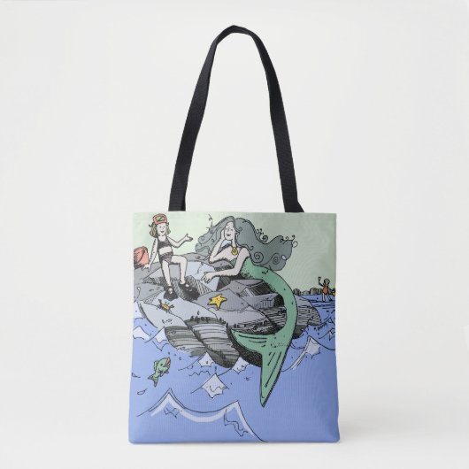 Zeemeermin kust schattig cartoon strand kind kunst tote bag (Voorkant)