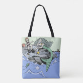 Zeemeermin kust schattig cartoon strand kind kunst tote bag (Achterkant)