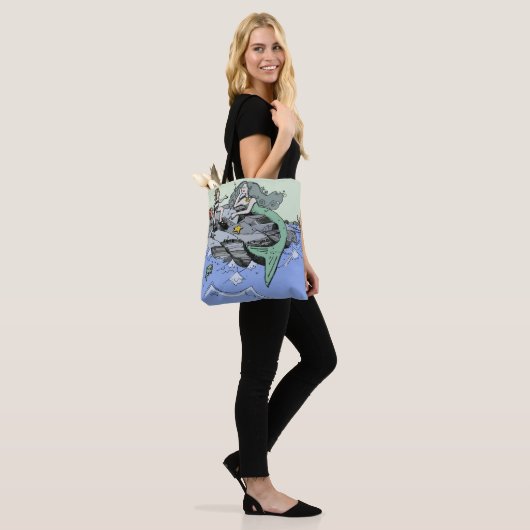 Zeemeermin kust schattig cartoon strand kind kunst tote bag (Op model)