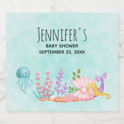 Zeemeermin & Kwallen Onder het Zee Waterverf Wijn Sparkling Wijnetiket (Enkel label)