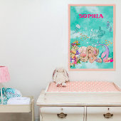 Zeemeermin Licht Haar Roze Cute Zeester Poster