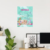Zeemeermin Licht Haar Roze Schattig Zeester Poster (Thuiskantoor)