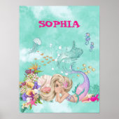 Zeemeermin Licht Haar Roze Schattig Zeester Poster (Voorkant)