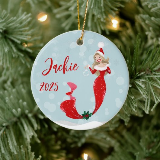 Zeemeermin Liefhebber Vakantie Kerst Bubbles Keramisch Ornament (Boom)