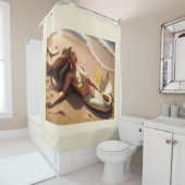 Zeemeermin liggend op het strand douchegordijn (In situ)