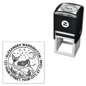 Zeemeermin Liggend op Rotsen Maan Naam Retouradres Zelfinktende Stempel (In situ)