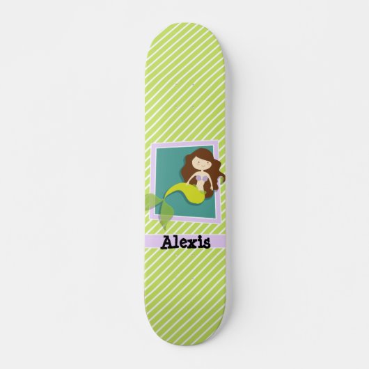 Zeemeermin; Lime Green & White Stripes Skateboard (Voorkant)
