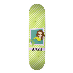 Zeemeermin; Lime Green & White Stripes Skateboard