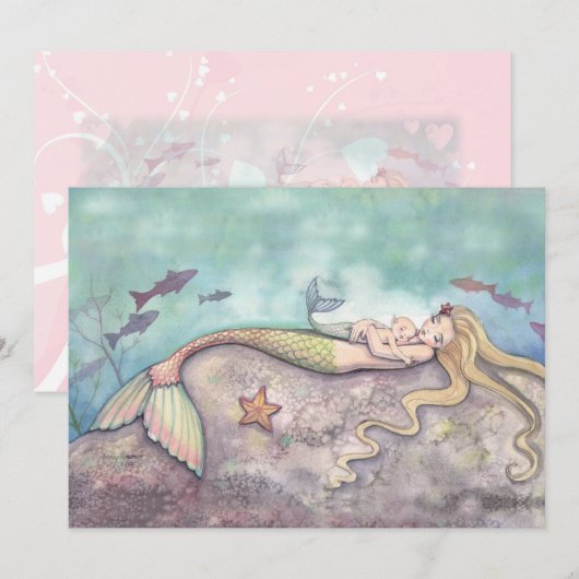 Zeemeermin Lullaby Baby shower Dank u Kaarten (Voorkant / Achterkant)
