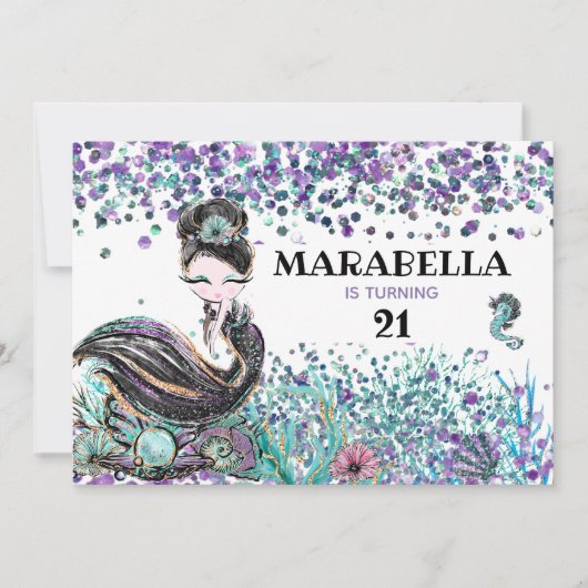 *~* Zeemeermin LUXE 21 GLAM onder Zee Birthday Par Kaart (Voorkant)