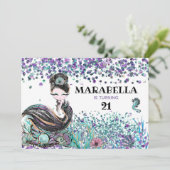 *~* Zeemeermin LUXE 21 GLAM onder Zee Birthday Par Kaart (Staand voorkant)