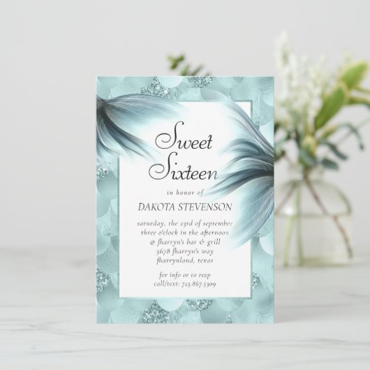 Zeemeermin Luxe | SeaFoam Mint Green Luster Verjaa Kaart (Staand voorkant)