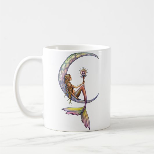 Zeemeermin Maan Fantasie Kunst Koffiemok (Links)