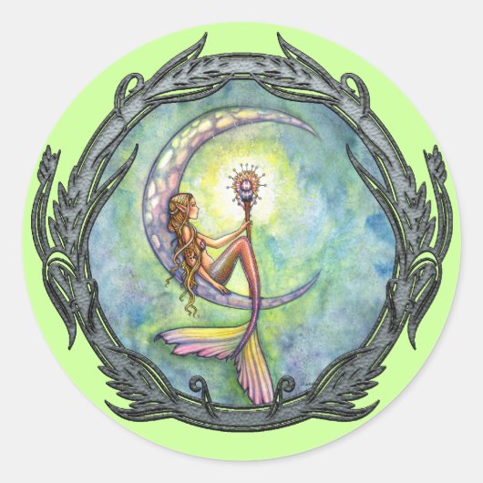 Zeemeermin Maan Fantasie Kunst Stickers (Voorkant)