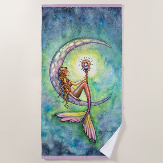 Zeemeermin Maan Fantasie Kunst Strandhanddoek Strandlaken (Voorkant)