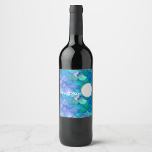 Zeemeermin Maan Fles Label 6Pack Wijn Etiket