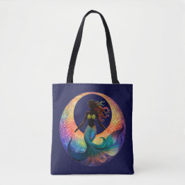 Zeemeermin Maan Godin Silhouet | Diepe Zee Strand Tote Bag