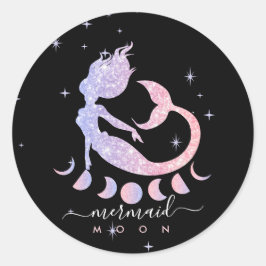 Zeemeermin maan spirituele dierenriem roze ronde sticker