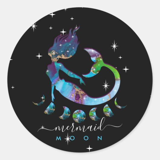 Zeemeermin maan spirituele zodiac instructie ronde sticker (Voorkant)