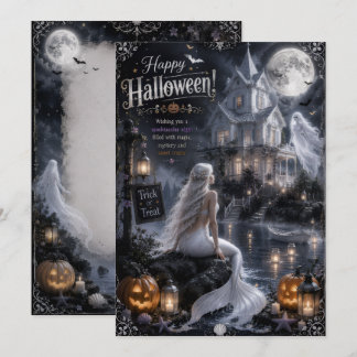 zeemeermin maanlicht halloween kaart voor achter