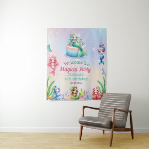 Zeemeermin Magisch 8e Verjaardagsfeestje Meisje Wandkleed