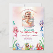 Zeemeermin Magische 3e Verjaardag Party Meisje Kaart (Voorkant)