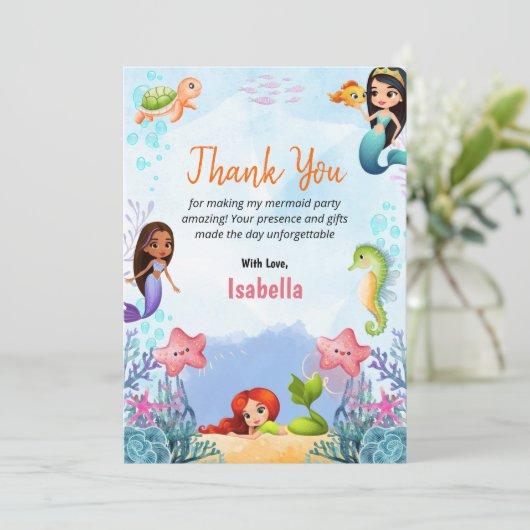 Zeemeermin Magische Verjaardag Meisje Dank u Platt Bedankkaart (Staand voorkant)