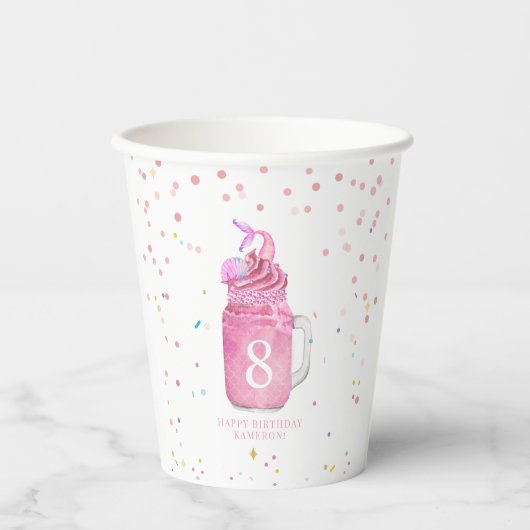 Zeemeermin Mason Jar Milkshake Meisjes Roze Verjaa Papieren Bekers (Voorkant)