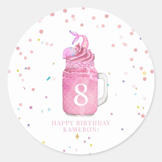 Zeemeermin Mason Jar Milkshake Meisjes Roze Verjaa Ronde Sticker (Voorkant)