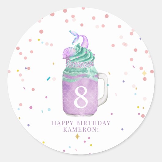 Zeemeermin Mason Jar Milkshake Meisjes Verjaardag Ronde Sticker (Voorkant)