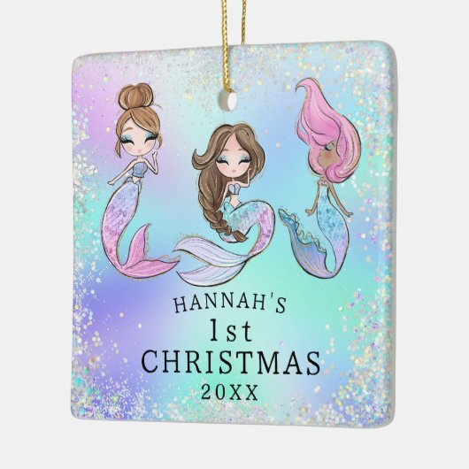 Zeemeermin Meisje 1e Kerstmis Keramisch Ornament (Links)